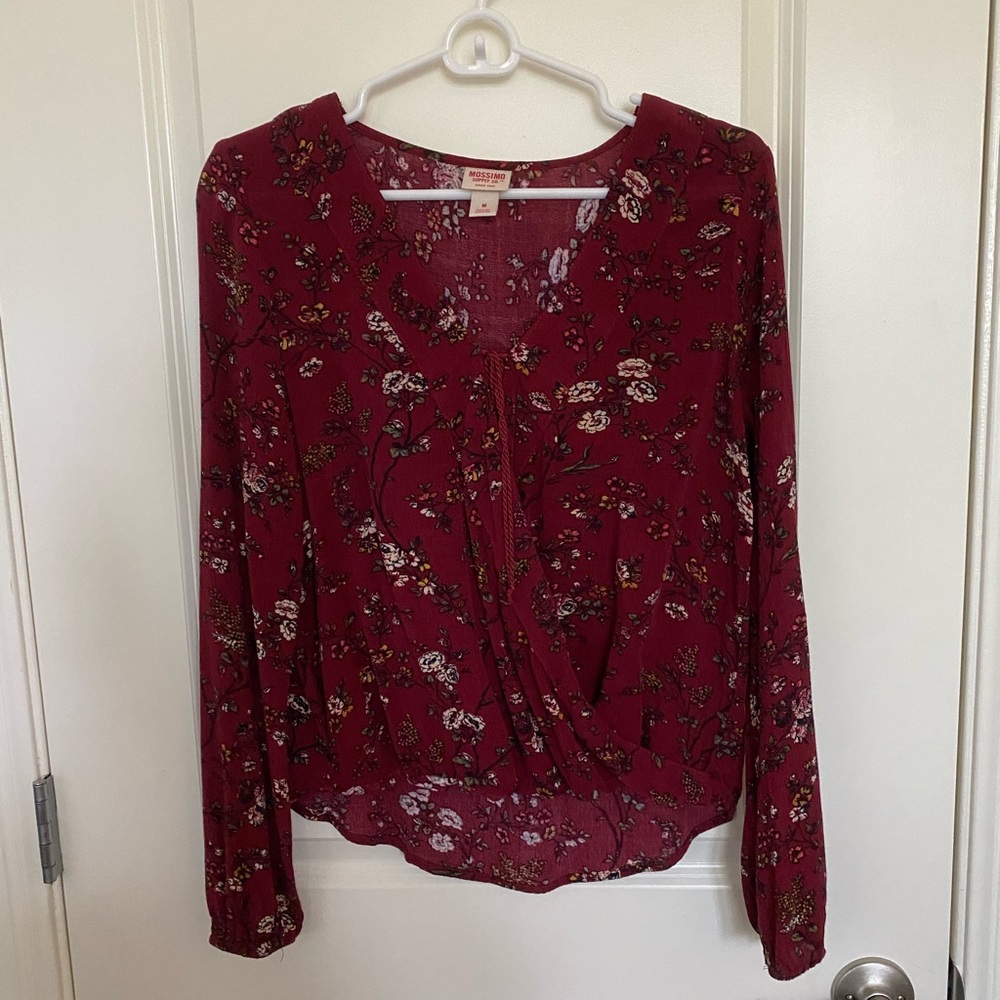 maroon blouse with cute flower pattern